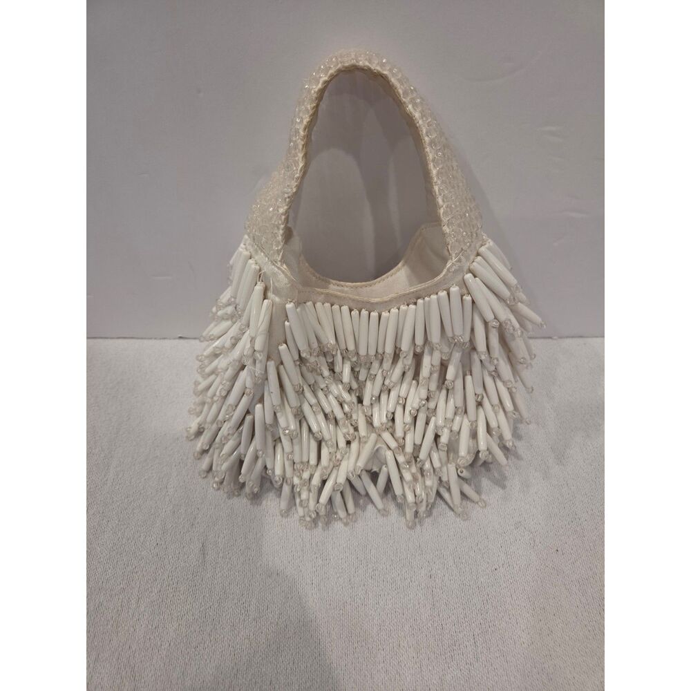 Viral Ivory Beaded Fringe Handbag Evening Purse Boho Bridal Made in India